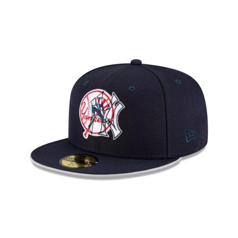 MLB New York Yankees Double Logo 59Fifty Fitted (PBT6742) - Blue New Era Caps